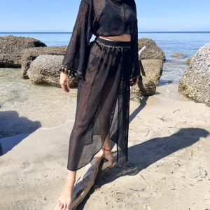 asimofos knitted total black resort wear set
