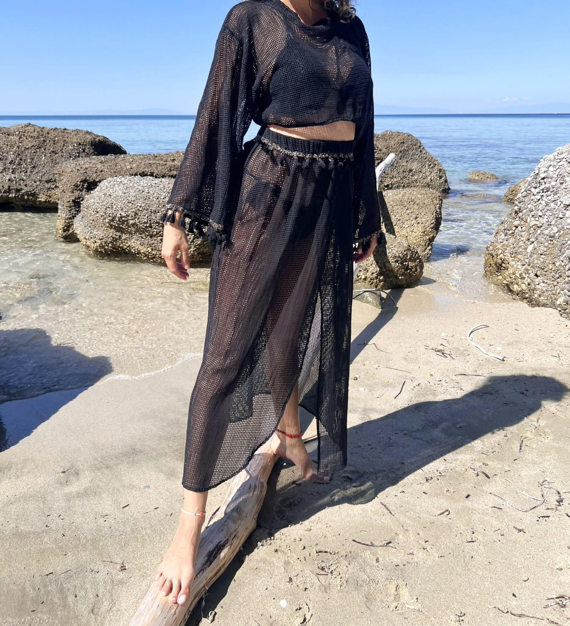 asimofos knitted total black resort wear set